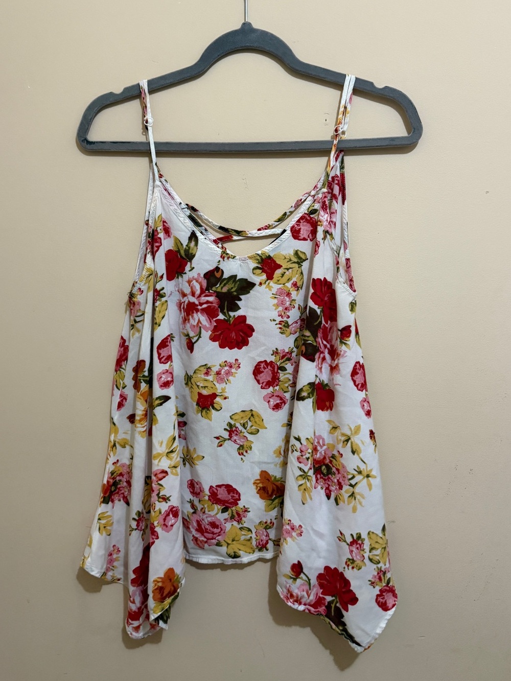 Ambiance White Floral Cami Top - Red & Green Floral Pattern